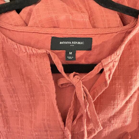 Banana Republic  Voile Puff-Sleeve Peplum Mini Shift Dress Dust Cedar – Size M - Picture 6 of 7